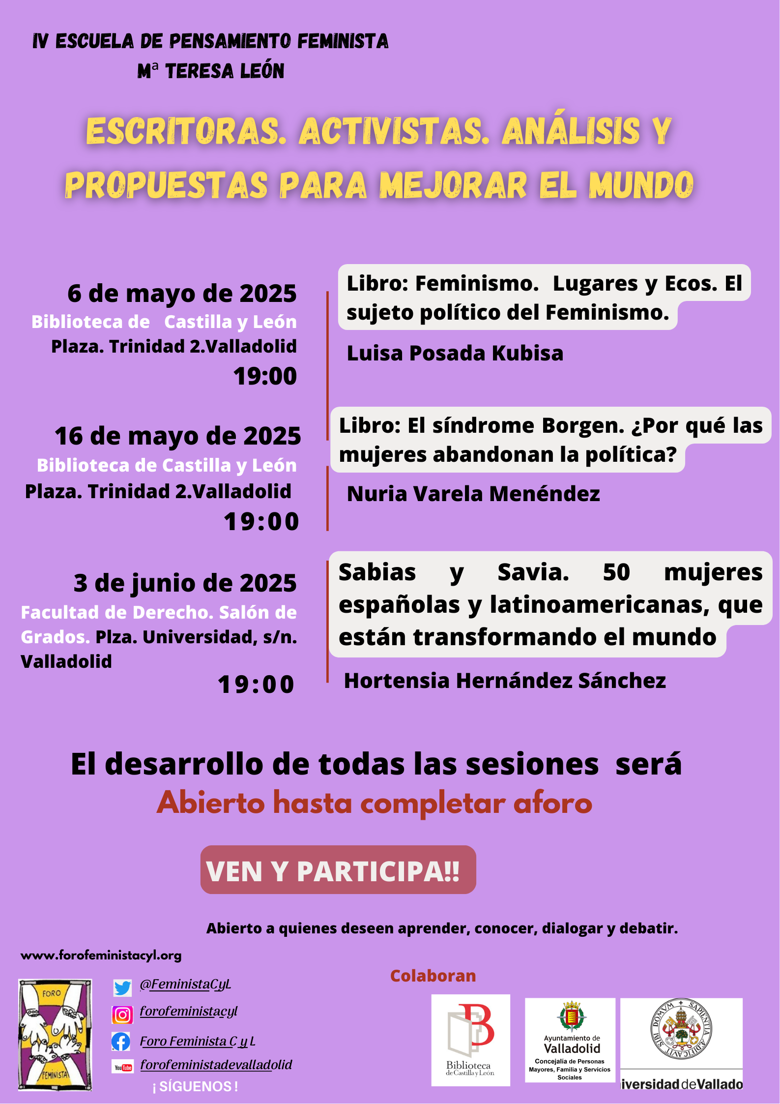 IV ESCUELA FEMINISTA "MARIA TERESA LEÓN" ESCRITORAS. ACTIVISTAS. ANÁLISIS Y PROPUESTAS PARA MEJORAR EL MUNDO