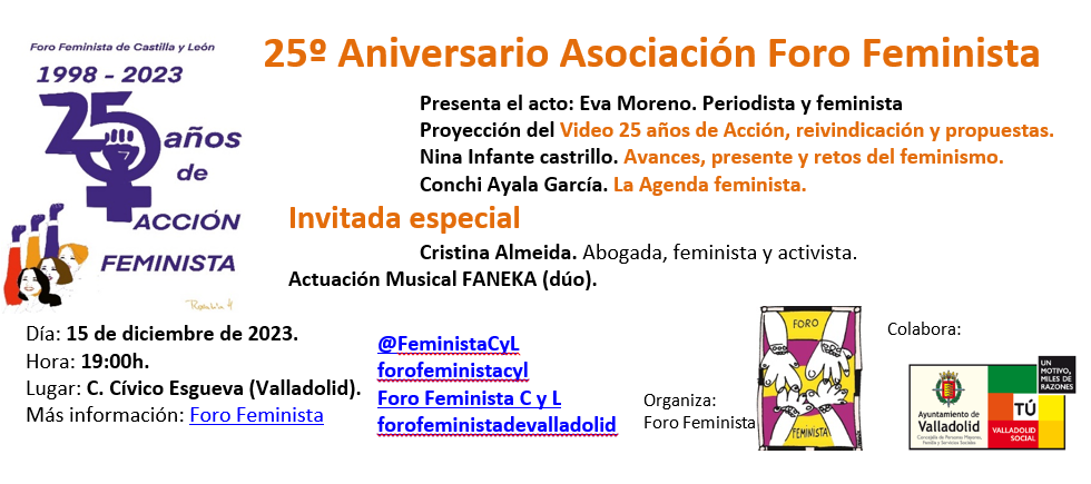 25º ANIVERSARIO DEL FORO FEMINISTA. 15 DE DICIEMBRE 2023